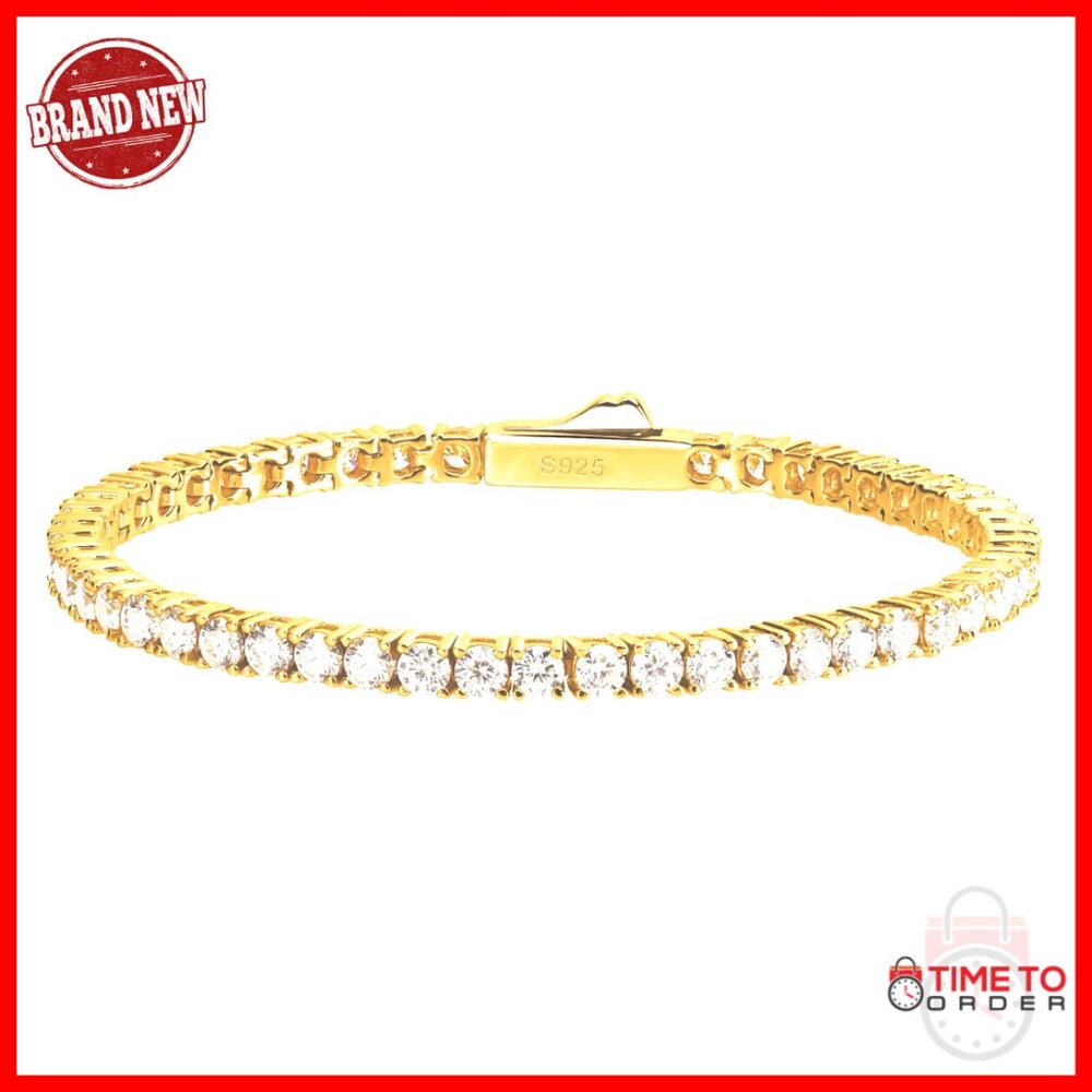 Moissanite Tennis Bracelet 18k Gold Plated Sterling Silver Unisex Gift